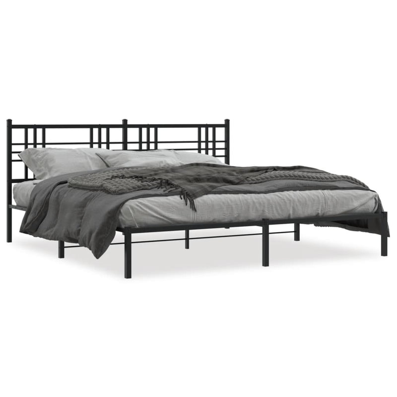 Metal Bed Frame with Headboard Black 183x213 cm