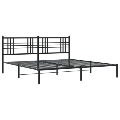 Metal Bed Frame with Headboard Black 193x203 cm