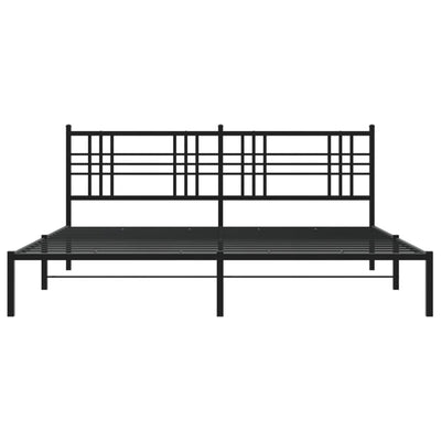 Metal Bed Frame with Headboard Black 193x203 cm