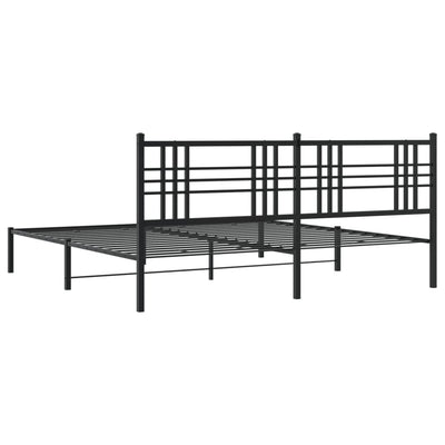 Metal Bed Frame with Headboard Black 193x203 cm