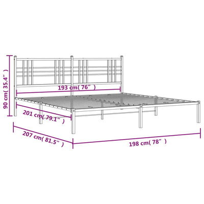 Metal Bed Frame with Headboard Black 193x203 cm