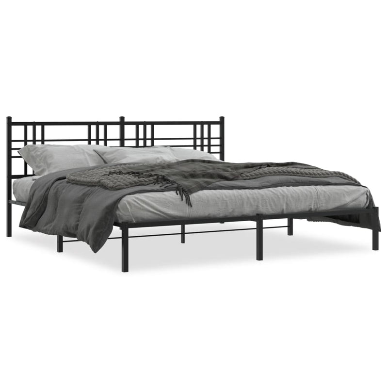 Metal Bed Frame with Headboard Black 193x203 cm