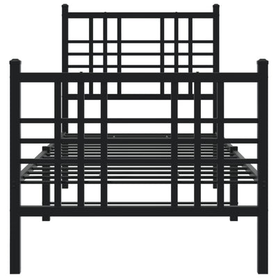 Metal Bed Frame with Headboard and Footboard Black 75x190 cm Small Single