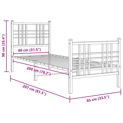 Metal Bed Frame with Headboard and Footboard Black 75x190 cm Small Single