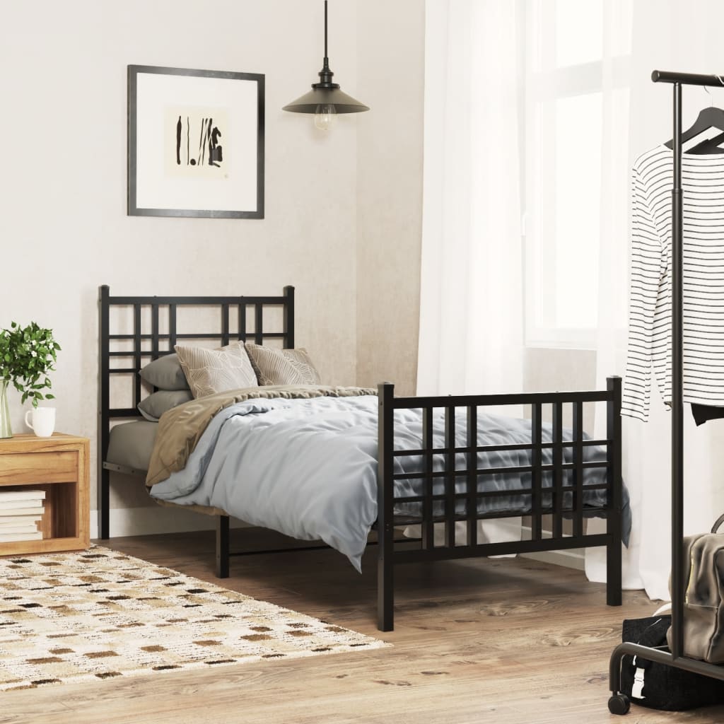Metal Bed Frame without Mattress with Footboard with Headboard & Footboard Black 75 cm 190 cm