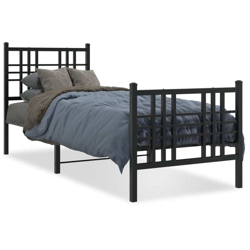 Metal Bed Frame with Headboard and Footboard Black 75x190 cm Small Single