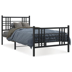 Metal Bed Frame without Mattress with Footboard with Headboard & Footboard Black 90 cm 190 cm