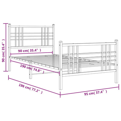 Metal Bed Frame with Headboard and Footboard Black 90x190 cm Single