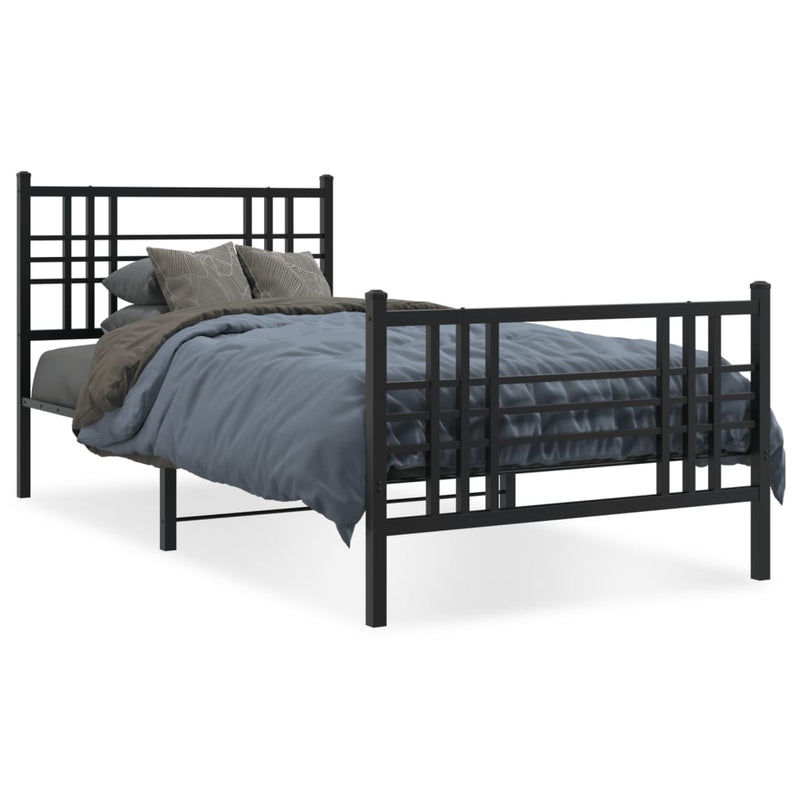 Metal Bed Frame with Headboard and Footboard Black 90x200 cm