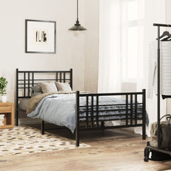 Metal Bed Frame without Mattress with Footboard with Headboard & Footboard Black 100 cm 190 cm