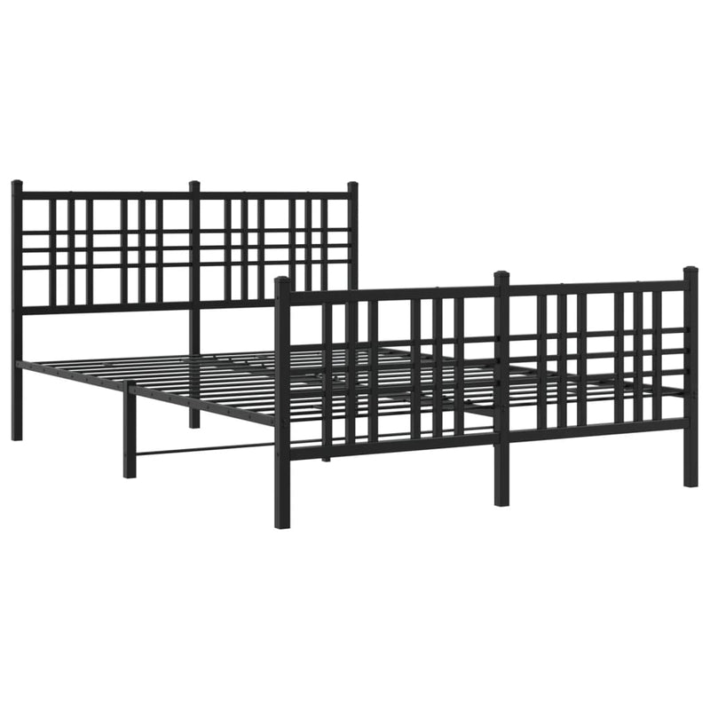 Metal Bed Frame with Headboard and Footboard Black 120x190 cm Small Double