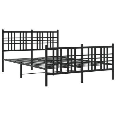 Metal Bed Frame with Headboard and Footboard Black 140x190 cm