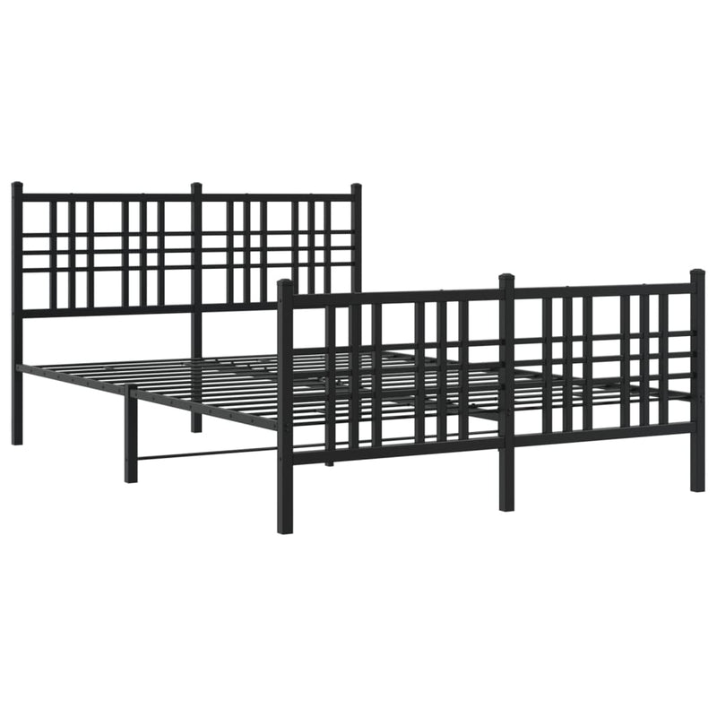 Metal Bed Frame with Headboard and Footboard Black 140x200 cm