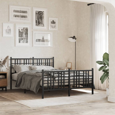 Metal Bed Frame with Headboard and Footboard Black 140x200 cm