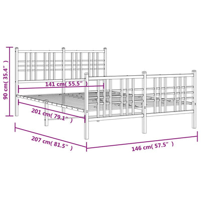 Metal Bed Frame with Headboard and Footboard Black 140x200 cm