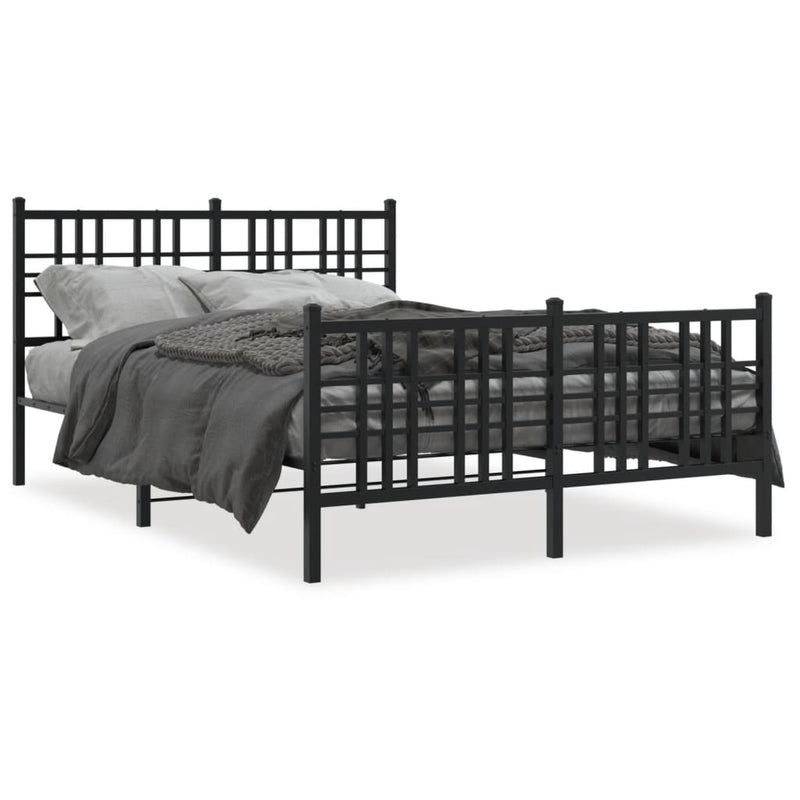 Metal Bed Frame with Headboard and Footboard Black 140x200 cm