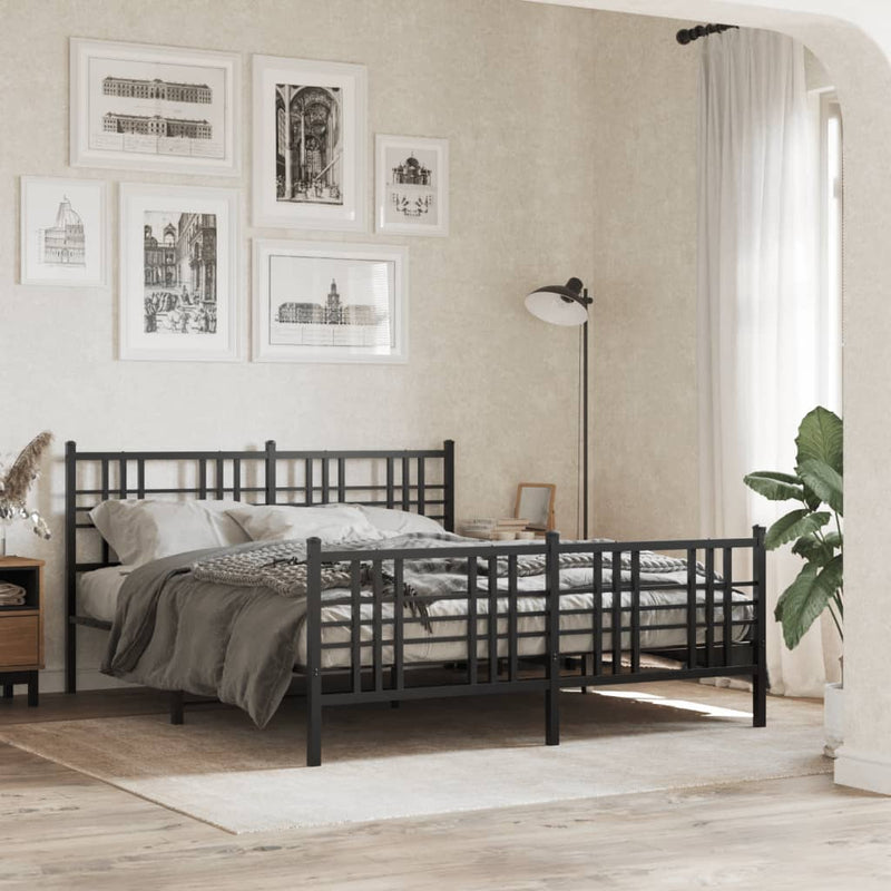 Metal Bed Frame with Headboard and Footboard Black 150x200 cm King Size