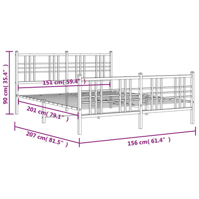 Metal Bed Frame with Headboard and Footboard Black 150x200 cm King Size