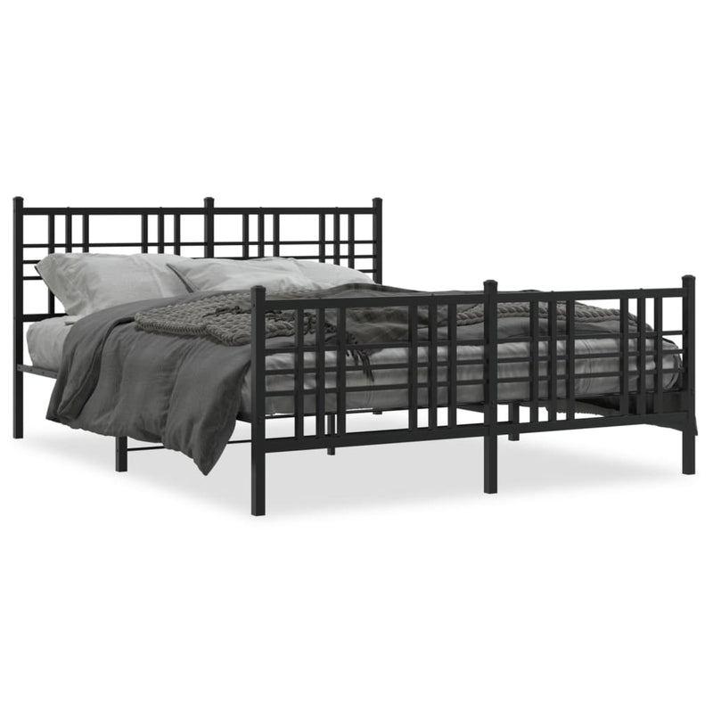 Metal Bed Frame with Headboard and Footboard Black 150x200 cm King Size