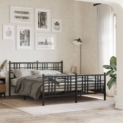 Metal Bed Frame with Headboard and Footboard Black 160x200 cm