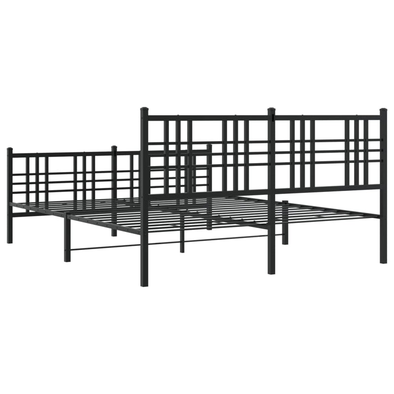 Metal Bed Frame with Headboard and Footboard Black 160x200 cm