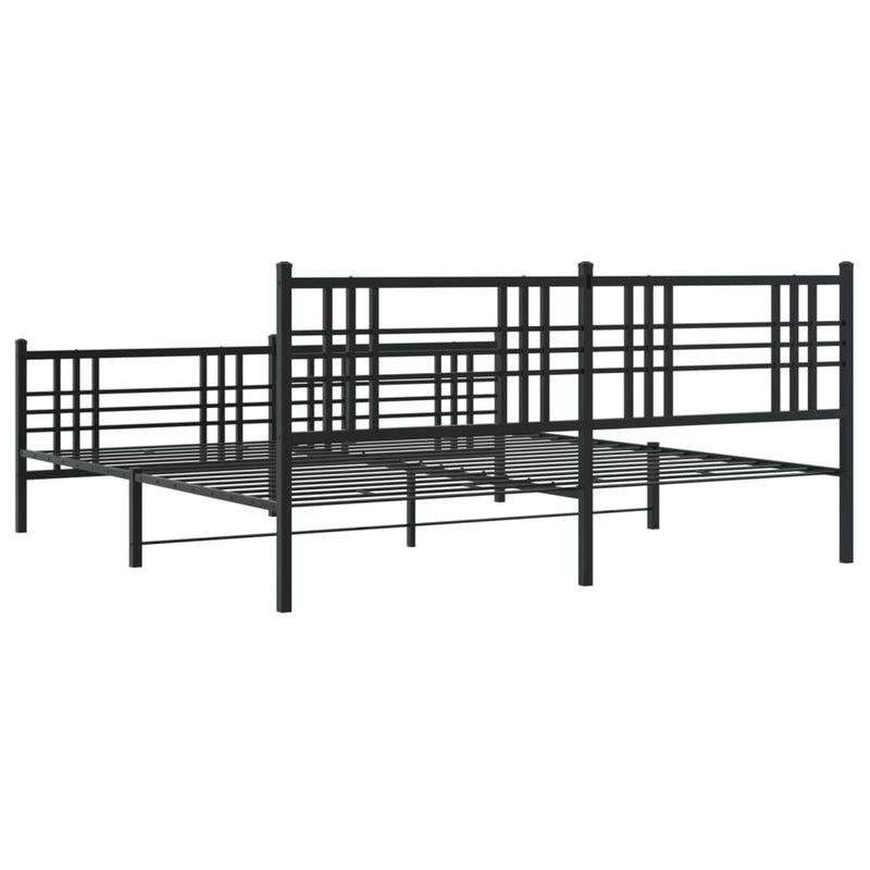 Metal Bed Frame with Headboard and Footboard Black 200x200 cm