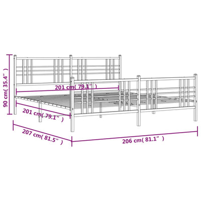 Metal Bed Frame with Headboard and Footboard Black 200x200 cm