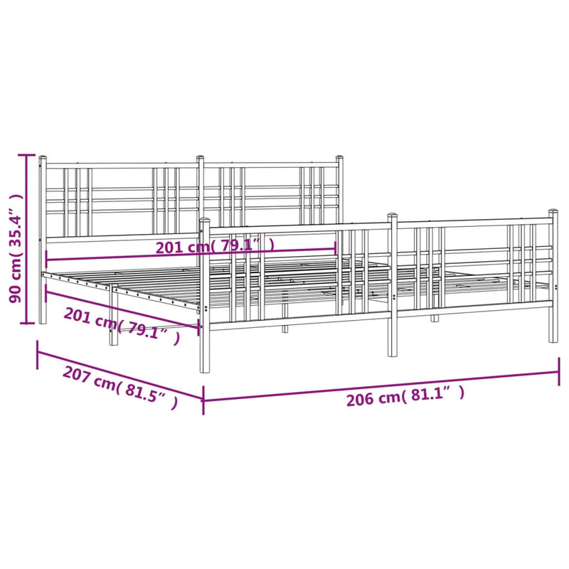 Metal Bed Frame with Headboard and Footboard Black 200x200 cm