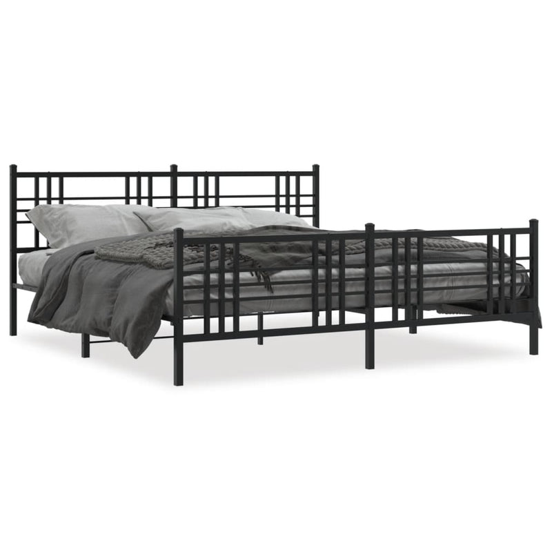 Metal Bed Frame with Headboard and Footboard Black 200x200 cm