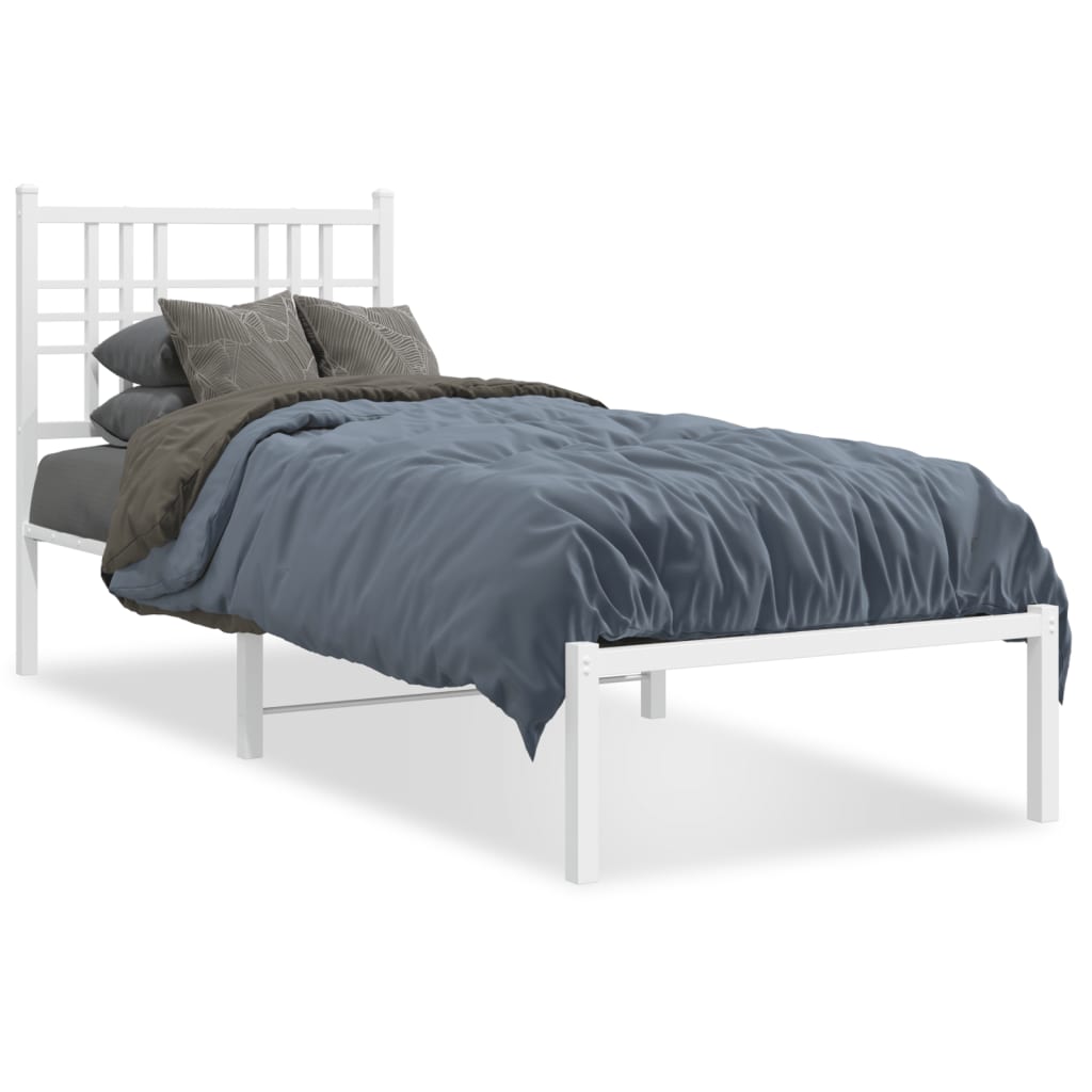 Metal Bed Frame without Mattress with Headboard White 75 cm 190 cm