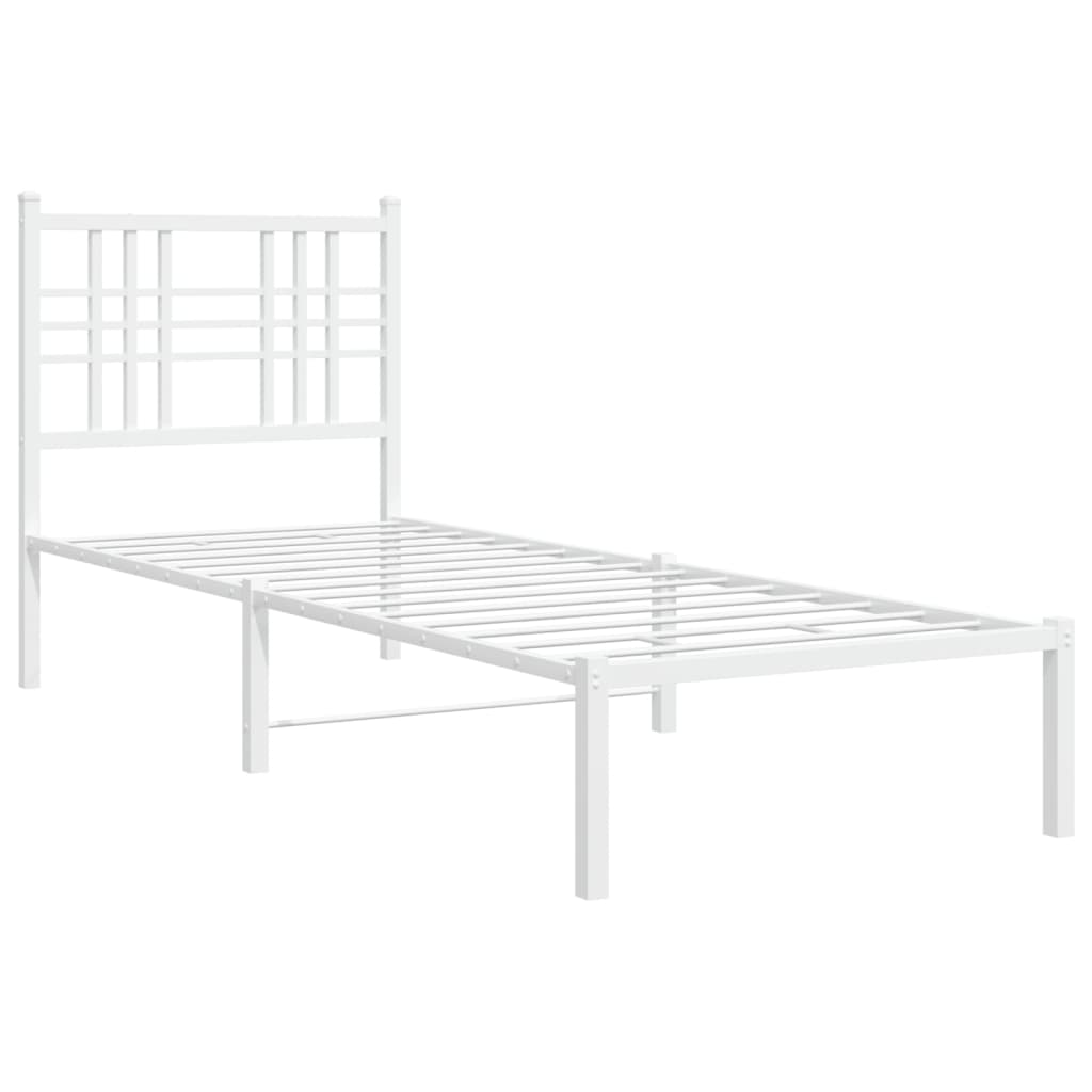 Metal Bed Frame without Mattress with Headboard White 75 cm 190 cm