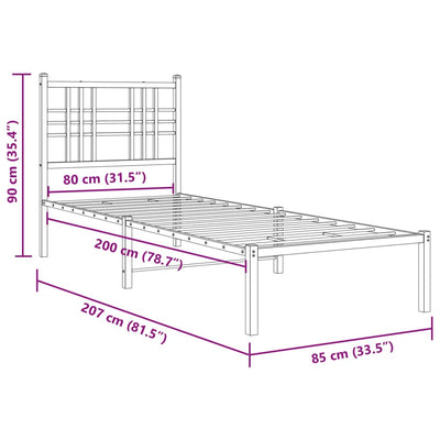 Metal Bed Frame with Headboard White 80x200 cm