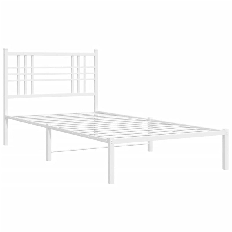 Metal Bed Frame with Headboard White 100x190 cm