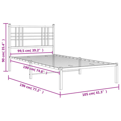 Metal Bed Frame with Headboard White 100x190 cm