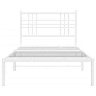 Metal Bed Frame with Headboard White 107x203 cm