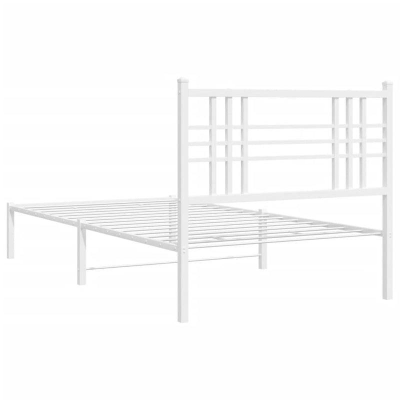 Metal Bed Frame with Headboard White 107x203 cm