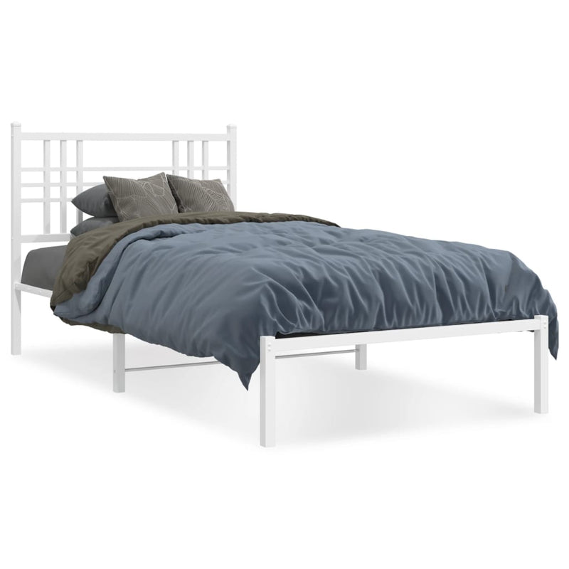 Metal Bed Frame with Headboard White 107x203 cm