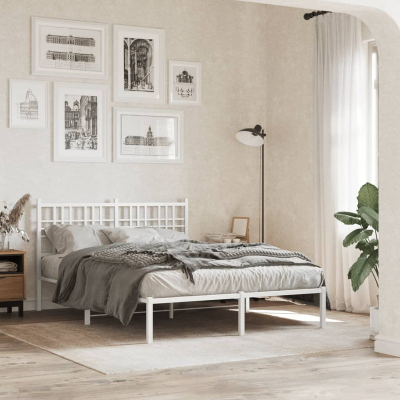 Metal Bed Frame with Headboard White 120x190 cm Small Double