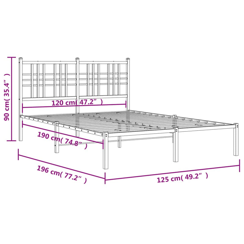 Metal Bed Frame with Headboard White 120x190 cm Small Double