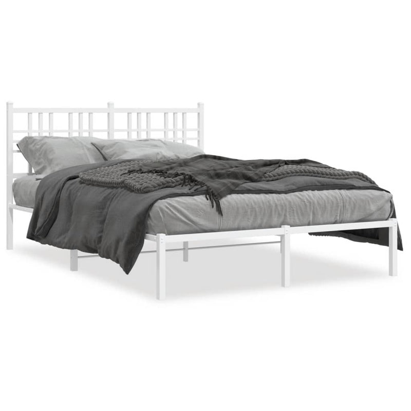 Metal Bed Frame with Headboard White 120x190 cm Small Double