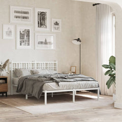 Metal Bed Frame without Mattress Headboard White