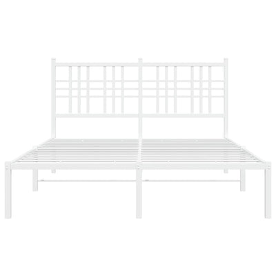 Metal Bed Frame with Headboard White 140x190 cm