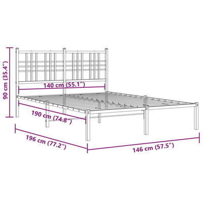 Metal Bed Frame with Headboard White 140x190 cm