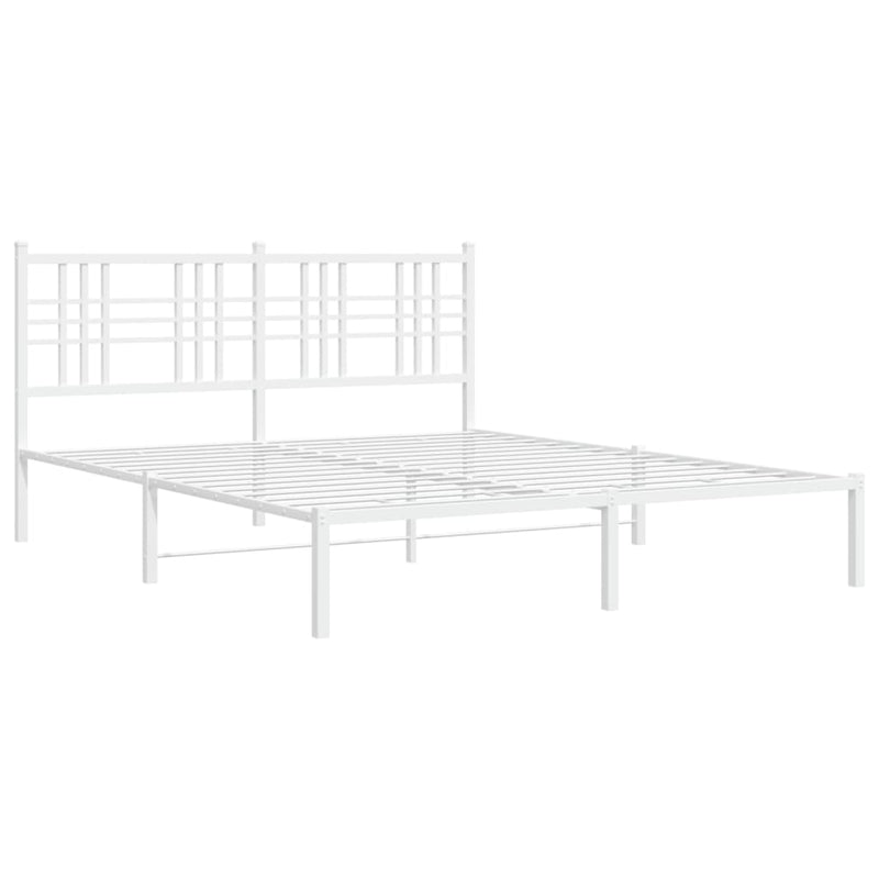 Metal Bed Frame with Headboard White 150x200 cm King Size