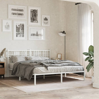 Metal Bed Frame with Headboard White 150x200 cm King Size