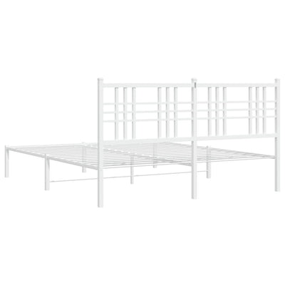 Metal Bed Frame with Headboard White 150x200 cm King Size