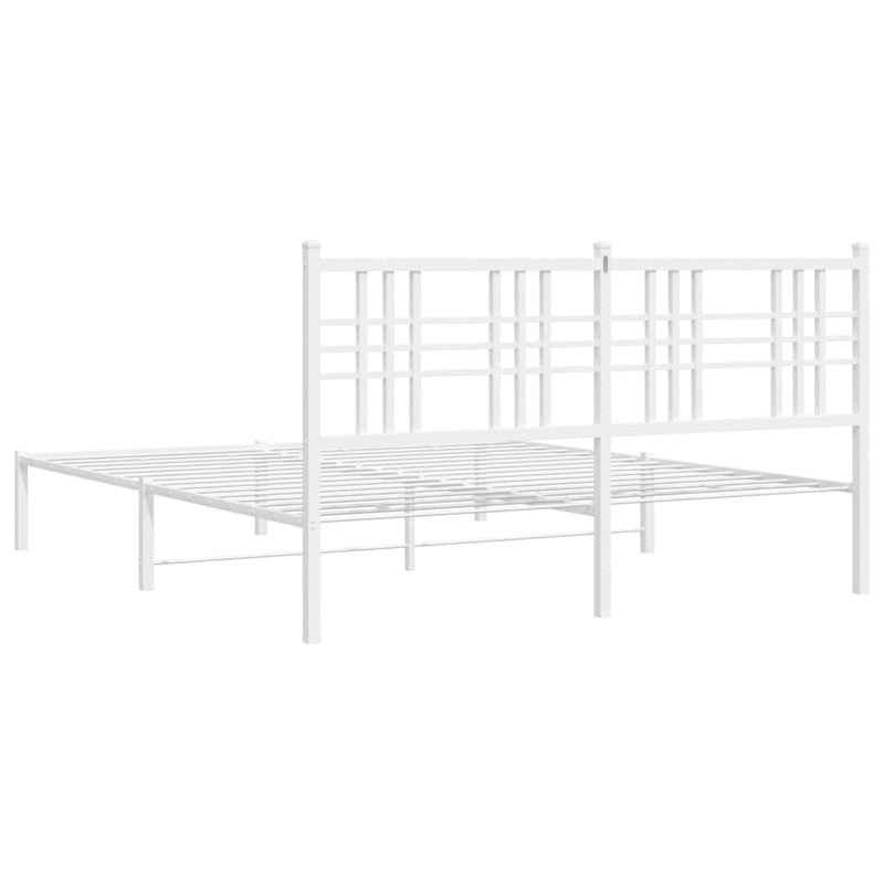 Metal Bed Frame with Headboard White 150x200 cm King Size