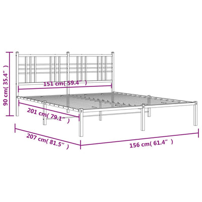 Metal Bed Frame with Headboard White 150x200 cm King Size