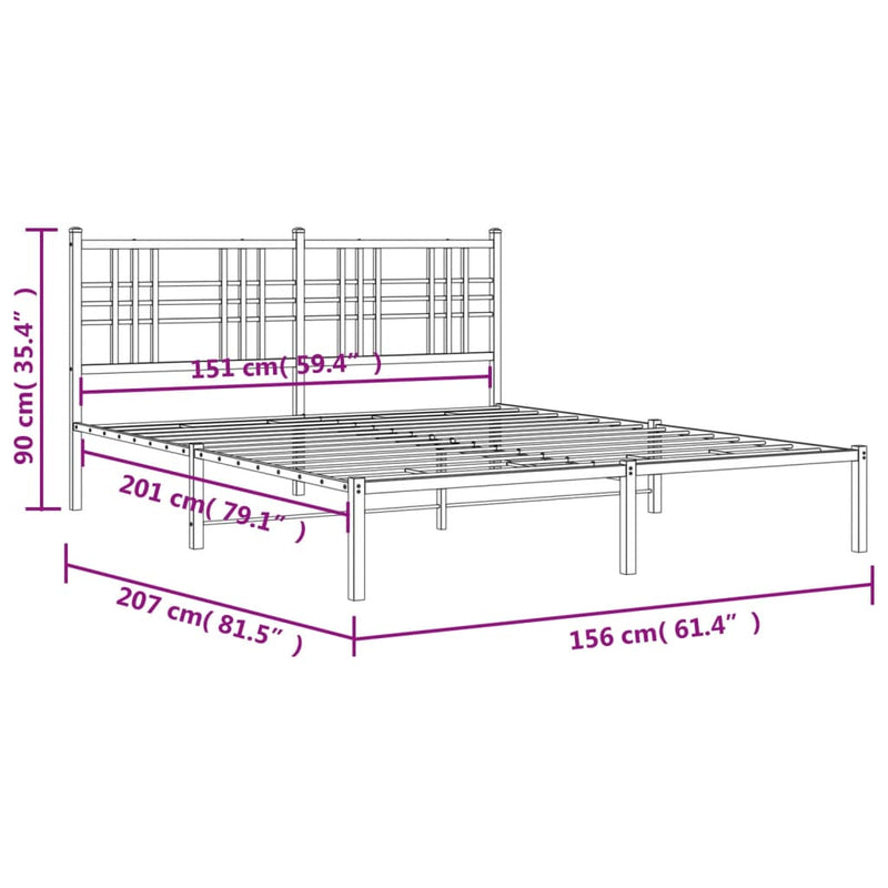 Metal Bed Frame with Headboard White 150x200 cm King Size