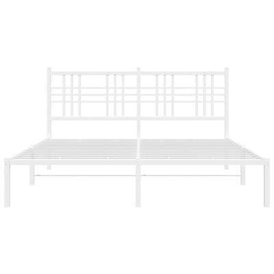 Metal Bed Frame with Headboard White 160x200 cm